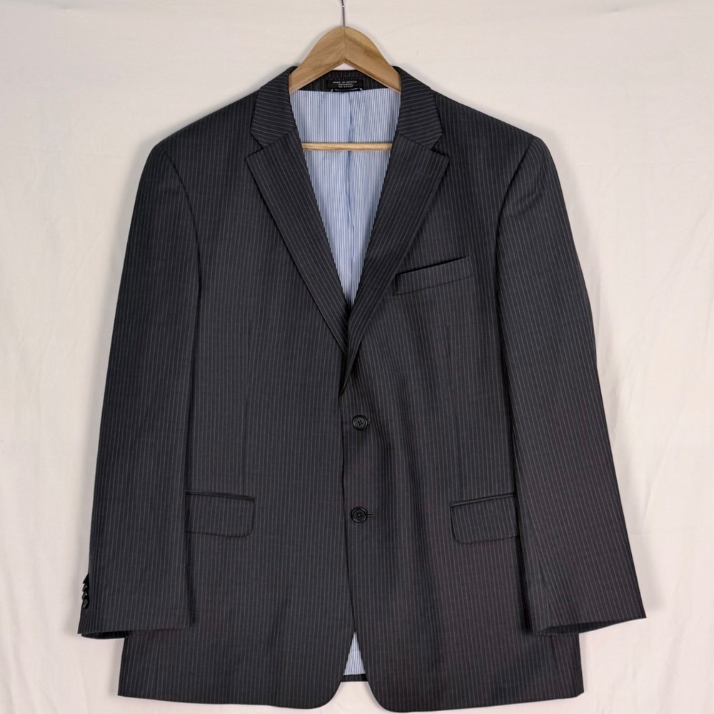 Tommy Hilfiger Mens Blazer Gray Pinstripe 46R Professional Career Conference